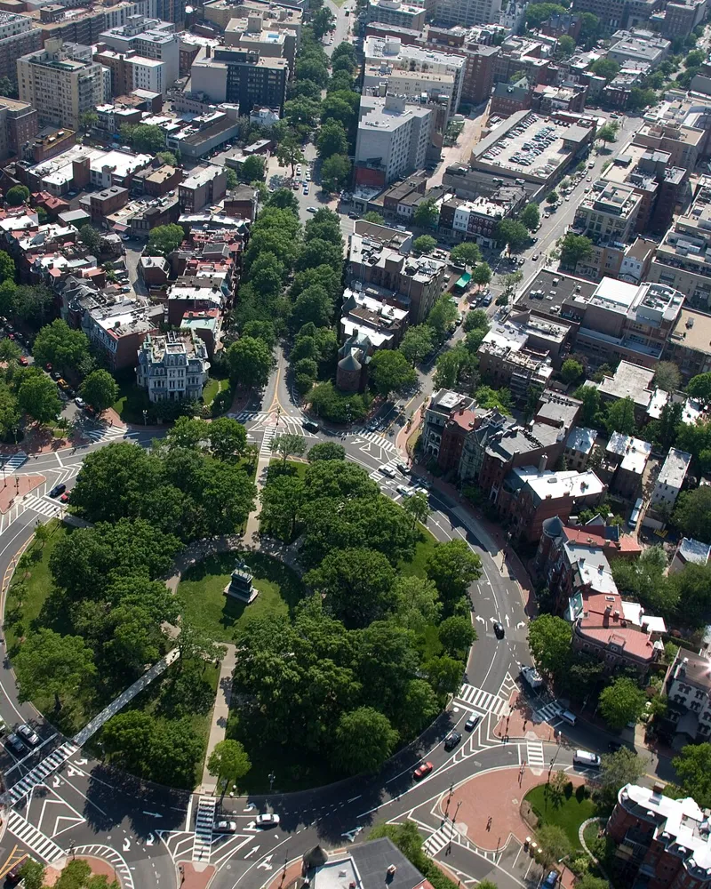 Logan Circle and its rowhouse blocks from above